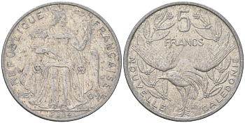 Французская Новая Каледония 5 франков 2004 птица кагу, (IEOM) KM 16, Schoen 12, Lec 81i алюминий 189-1222