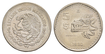Мексика 5 песо 1980 Mo KM 485 медно-никель UNC 4637-641