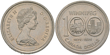 Канада 1 доллар 1974 100 лет городу Виннипег KM 88 никель aUNC 4389-443