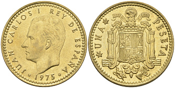 Испания 1 песета 1975 (80) Хуан Карлос I (1975-2014) KM 806 алюминиевая бронза 4604-442