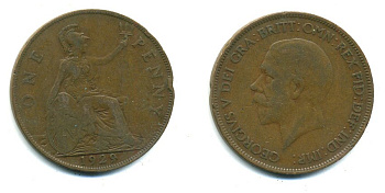 Великобритания 1 пенни 1929 Георг V (1910-1936) KM 838, Spink 4055 бронза 41-954