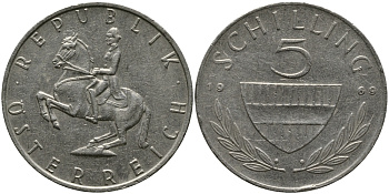 АВСТРИЯ 5 ШИЛЛИНГОВ 1969 KM 2889а медно-никель 33-615