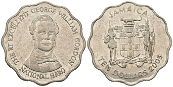 Ямайка 10 долларов 2005 KM 181 сталь плакированная никелем 4620-534