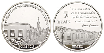 Бразилия 5 реалов 2012 ЮНЕСКО - Гояс, тираж 3.000 экземпляров, в оригинальной коробке, с сертификатом KM 682 серебро  PROOF  3-6-1-03