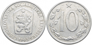 ЧЕХОСЛОВАКИЯ 10 ГЕЛЛЕРОВ 1963 СОЦИАЛИСТИЧЕСКАЯ РЕСПУБЛИКА KM 49.1 алюминий 3856-927