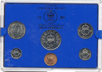 Швеция набор монетного двора из 6 монет 1983 в пластике, Карл XVI Густав (1973- ) KM MS27 UNC 5-4-2-57