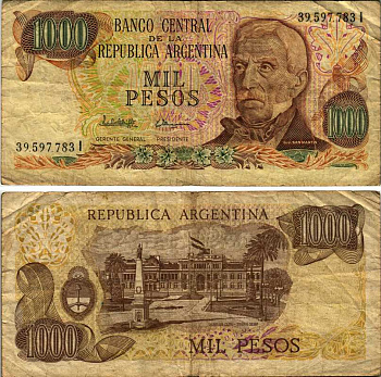 Аргентина 1000 песо 1982 серия I 39597, Генерал Сан Мартин Pick 304d бумага 8606-44-1-2