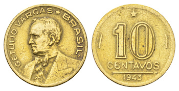 Бразилия 10 сентаво 1943 KM 555a алюминиевая бронза 4668-1055