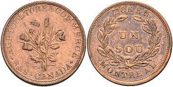 Канада 1 су ND Du Bus Canada, токен KM TN5 медь    4599-535