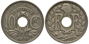 ФРАНЦИЯ 10 САНТИМОВ 1931 ТИП ЛИНДАЙЁ KM 866а, LE FRANC 138.18 медно-никель 202-115