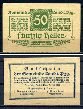 Ленд-им-Пинцгау (Австрия) 50 геллеров 1920 картон aUNC 7556-34-1-2