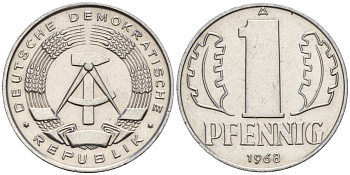 ГДР 1 пфенниг 1968 A KM 8.1 алюминий 99-1032