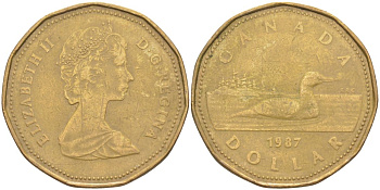 Канада 1 доллар 1987 Елизавета II (1952-2022), утка KM 157 никель плакированный алюминиевой бронзой 63-443