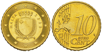 Мальта 10 евроцентов 2008 F KM 128 нордик UNC 4551-1115