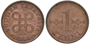 ФИНЛЯНДИЯ 1 ПЕННИ 1968 KM 69 медь 3334-1031