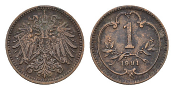 Австрия 1 геллер 1901 Франц Иосиф I (1848-1916) KM 2800 бронза 4674-411