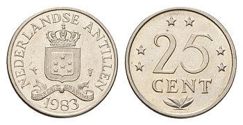 Нидерландские Антильские острова (Нидерландские Антилы) 25 центов 1983 Беатрикс (1980-2013) KM 11 никель UNC 4675-851