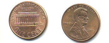 США 1 ЦЕНТ 2005 ЛИНКОЛЬН KM 201b цинк плакированный медью 86-461