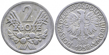 Польша 2 злотых 1958 MW KM 46, Parchimowicz 216a алюминий 4379-136