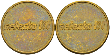 ЕВРОПА ЖЕТОН ND ДЛЯ ТОРГОВЫХ АВТОМАТОВ, SELECTA III, ДИАМЕТР 25 ММ. желтый металл 28-747