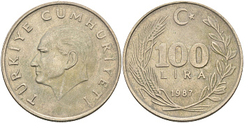 Турция 100 лир 1987  KM 967 медно-никель 4117-222