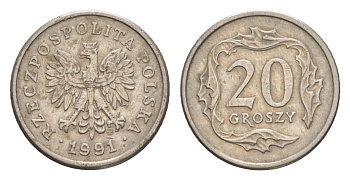 Польша 20 грошей 1991 Y 280 медно-никель 4625-1114