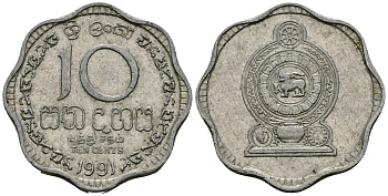 Шри-Ланка 10 центов 1991 KM 140a алюминий 4167-341
