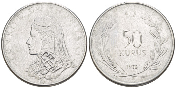 Турция 50 курушей 1976 Анатолийская невеста KM 899 нержавеющая сталь 87-246