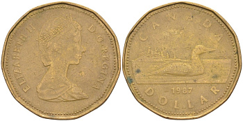 Канада 1 доллар 1987 Елизавета II (1952-2022), утка KM 157 никель плакированный алюминиевой бронзой 63-444