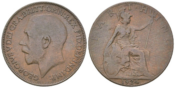 Великобритания 1 фартинг 1924 Георг V (1910-1936) KM 808.2, Spink 4060 бронза 4617-864