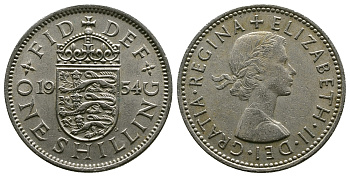 Великобритания 1 шиллинг 1954 Елизавета II (1952-2022), Английский герб KM 904, Spink 4147 медно-никель 4384-254