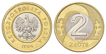 Польша 2 злотых 1994 MW KM 283 биметалл UNC 4701-122