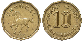 Уругвай 10 сентесимо 1976 KM 66 алюминиевая бронза 4164-721