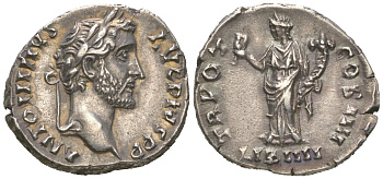 Римская Империя денарий 145 Антонин Пий, ANTONINVS AVG PIVS PP, голова императора/TR POT COS IIII LIB IIII, Либералитата, Рим, 3,48 гр, about extremely fine RIC 155 серебро 10-020-80