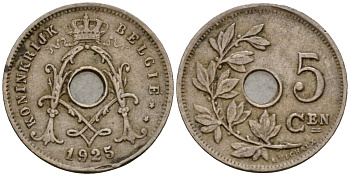 Бельгия 5 сантимов 1925 Belgie KM 67 медно-никель 4602-123