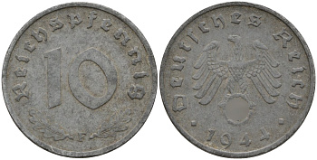 Германия 10 рейхспфеннигов 1944 J KM 101, J.371 цинк 4151-336