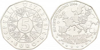 Австрия 5 евро 2004 расширение евросоюза KM 3122 серебро UNC 1521-1112