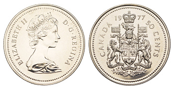 Канада 50 центов 1977 Елизавета II (1952-2022), герб KM 75 никель PROOF-LIKE (BU) 4631-951