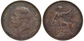 Великобритания 1 пенни 1936 Георг V (1910-1936) KM 838, Spink 4055 бронза 4123-1044