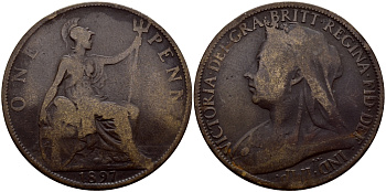Великобритания 1 пенни 1897 Виктория (1837-1901) KM 790, Spink 3961 бронза 179-951