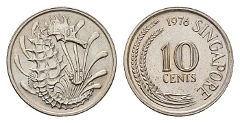 Сингапур 10 центов 1976 морской конёк KM 3 медно-никель UNC 4609-769