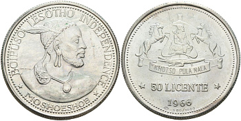 Лесото 50 лисенте 1966 достижение независимости, Мошвешве II KM 4.3 серебро UNC 00-000-00