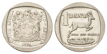 ЮАР 1 ранд 1994 KM 138 медь плакированная никелем aUNC 4627-259