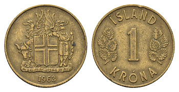 Исландия 1 крона 1963 KM 12a никель латунь 4691-434