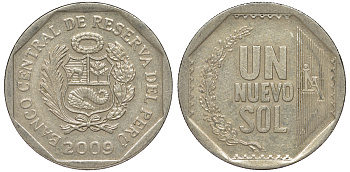 Перу 1 новый соль 2009 KM 308.4 медно-никель 4605-147