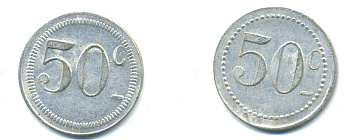 ФРАНЦИЯ 50 САНТИМОВ НАЧАЛО XX ВЕКА d 24 мм, вес около 1,0 гр., платежный жетон алюминий 89-946