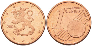 ФИНЛЯНДИЯ 1 ЕВРОЦЕНТ 2006 M KM 98 сталь плакированная медью UNC 214-268