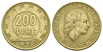 Италия 200 лир 1978 R, шестерня KM 105 алюминиевая бронза 4385-553