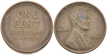США 1 ЦЕНТ 1941 ЛИНКОЛЬН KM 132 бронза 218-819
