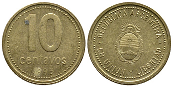 Аргентина 10 сентаво 1993 герб KM 107 алюминиевая бронза 80-817